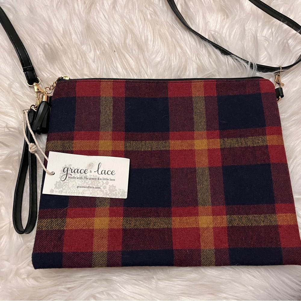 Grace & Lace Plaid Crossbody Bag - Red and Brown